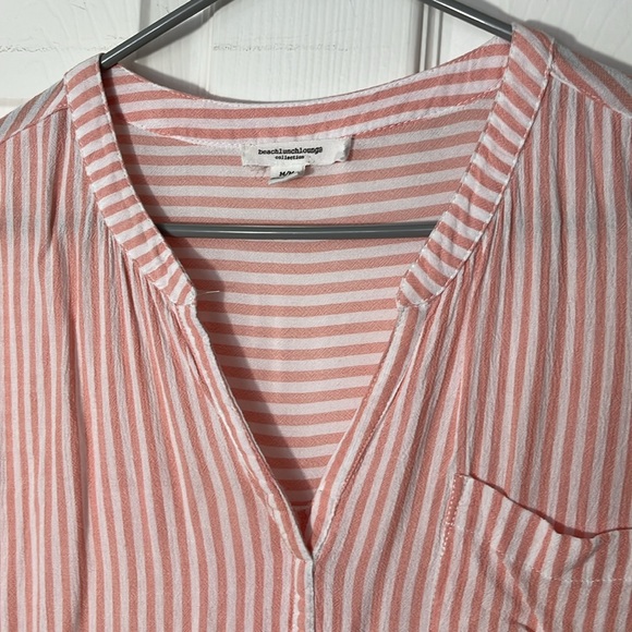beachlunchlounge Tops - Beach Lunch Lounge rayon pink white striped sleeveless vneck pullover pocket Med